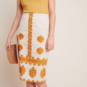 NWT Anthropologie Pencil Skirt Fall Wedding Guest Embroidery Classic Minimalist
